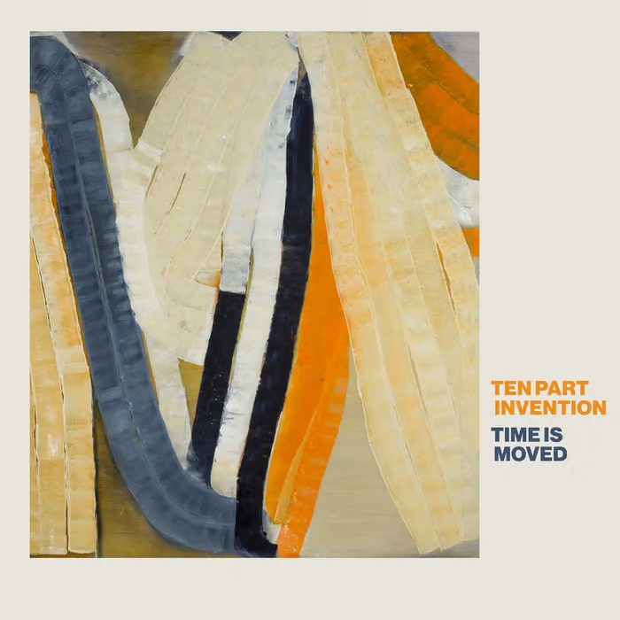 Time Is Moved cover: layered strips of paper in cream, orange and navy